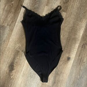 NWOT Small Forever 21 Ribbed Black Lace Trim Bodysuit